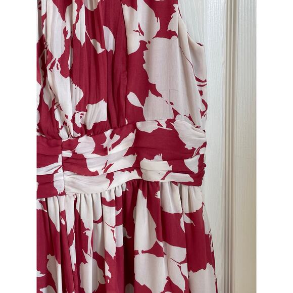 Talbots Swing Dress Sz 14P Floral Red Cream Ruching Chiffon Lined Feminine Girly - Picture 11 of 11